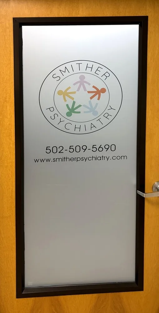Frosted glass door of Smither Psychiatry, Suite G55, Medical Arts Building, Louisville KY